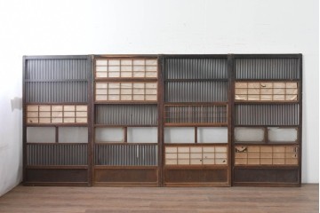 和製アンティーク　大正期から昭和初期　細やかな縦格子が美しい格子戸4枚セット　(R-086601)