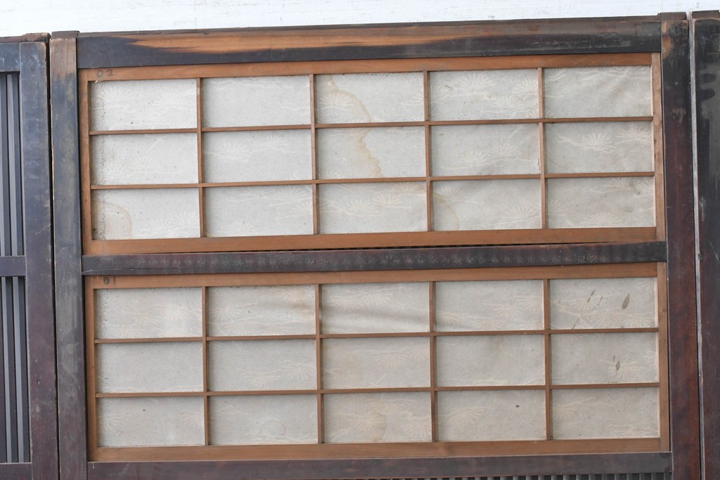 和製アンティーク　大正期から昭和初期　細やかな縦格子が美しい格子戸4枚セット　(R-086601)