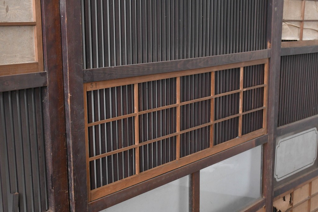 和製アンティーク　大正期から昭和初期　細やかな縦格子が美しい格子戸4枚セット　(R-086601)