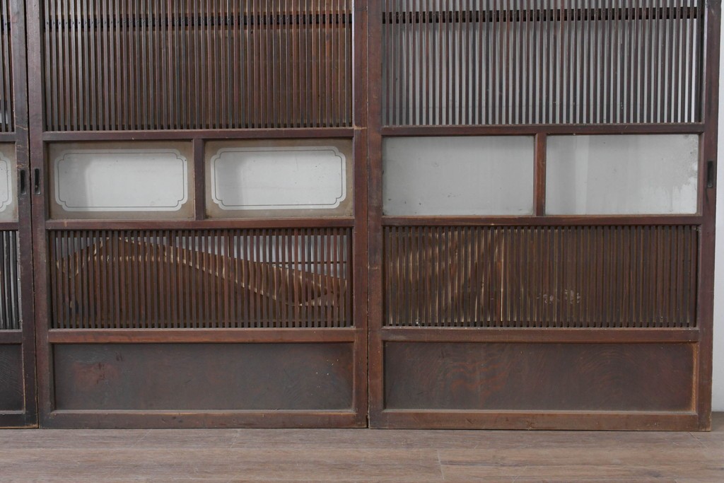 和製アンティーク　大正期から昭和初期　細やかな縦格子が美しい格子戸4枚セット　(R-086602)