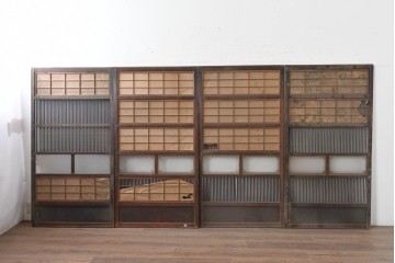 和製アンティーク　大正期から昭和初期　細やかな縦格子が美しい格子戸4枚セット　(R-086602)