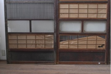 和製アンティーク　大正期から昭和初期　細やかな縦格子が美しい格子戸4枚セット　(R-086602)