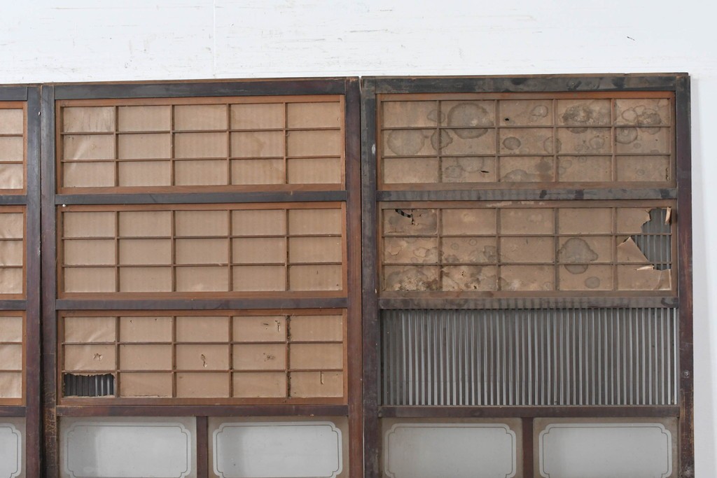 和製アンティーク　大正期から昭和初期　細やかな縦格子が美しい格子戸4枚セット　(R-086602)