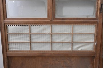 ヴィンテージ建具　昭和中期　裏障子付き　繊細に並んだ格子が美しい格子戸2枚セット　(R-086603)