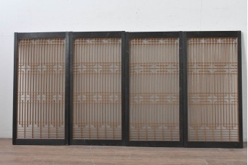 ヴィンテージ建具　昭和中期　組子細工が美しい片面ガラスの書院窓4枚セット　(R-086606)