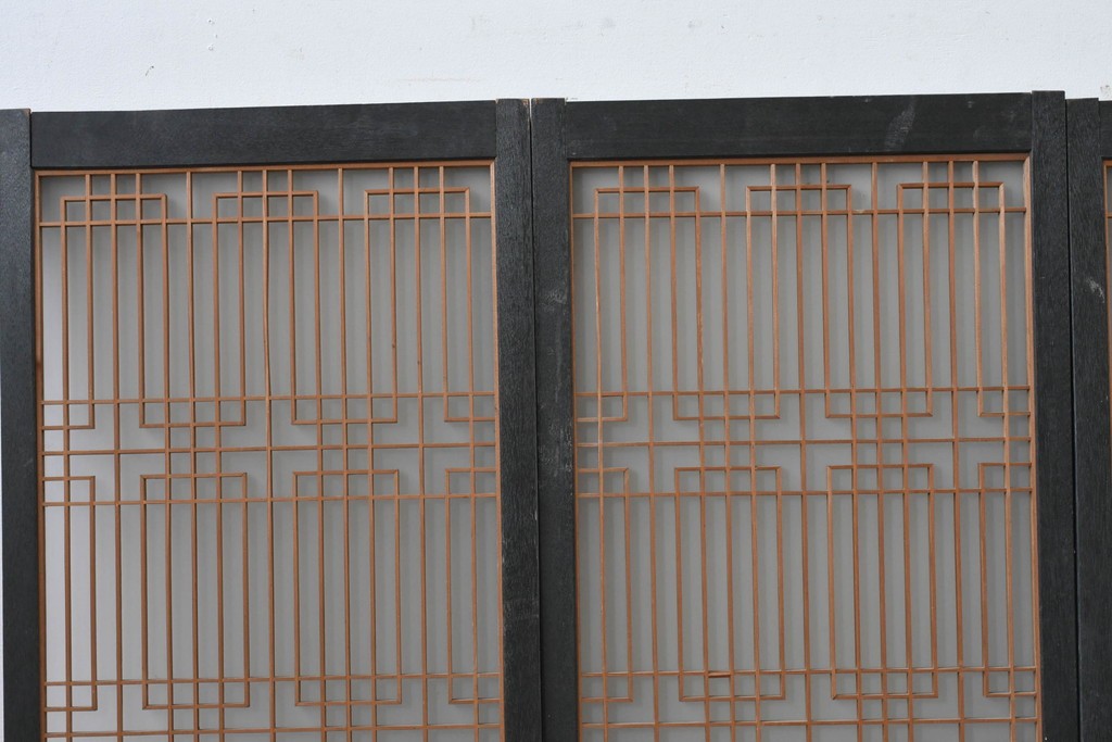 ヴィンテージ建具　昭和中期　組子細工が美しい片面ガラスの書院窓4枚セット　(R-086606)