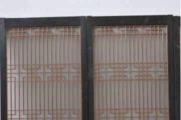 ヴィンテージ建具　昭和中期　組子細工が美しい片面ガラスの書院窓4枚セット　(R-086606)