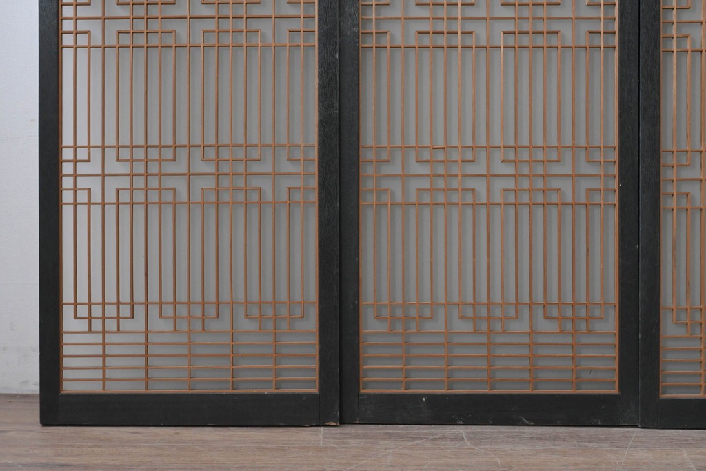 ヴィンテージ建具　昭和中期　組子細工が美しい片面ガラスの書院窓4枚セット　(R-086606)