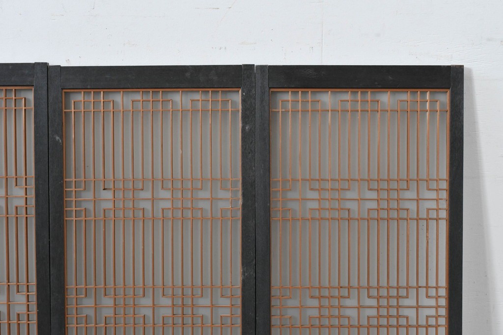 ヴィンテージ建具　昭和中期　組子細工が美しい片面ガラスの書院窓4枚セット　(R-086606)