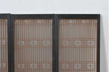 ヴィンテージ建具　昭和中期　組子細工が美しい片面ガラスの書院窓4枚セット　(R-086606)