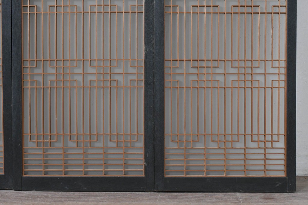 ヴィンテージ建具　昭和中期　組子細工が美しい片面ガラスの書院窓4枚セット　(R-086606)