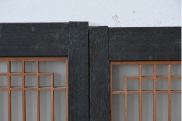 ヴィンテージ建具　昭和中期　組子細工が美しい片面ガラスの書院窓4枚セット　(R-086606)