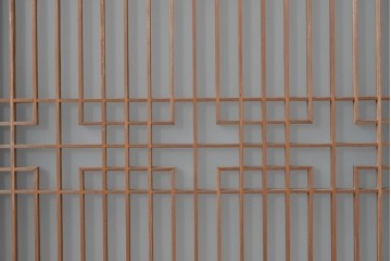 ヴィンテージ建具　昭和中期　組子細工が美しい片面ガラスの書院窓4枚セット　(R-086606)