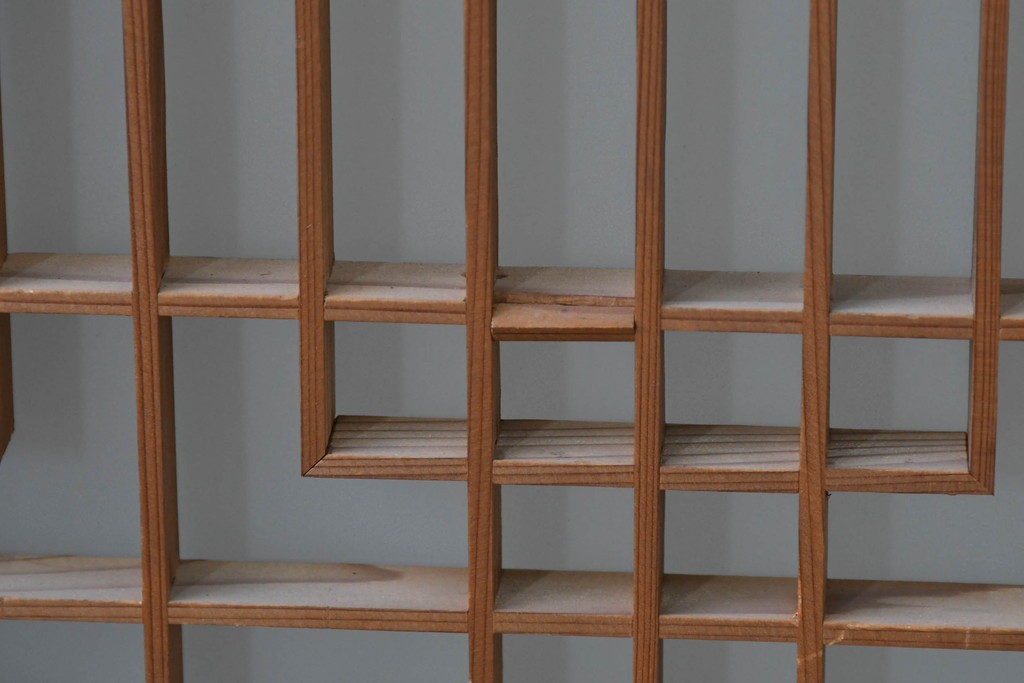 ヴィンテージ建具　昭和中期　組子細工が美しい片面ガラスの書院窓4枚セット　(R-086606)