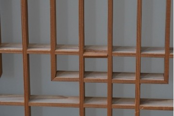 ヴィンテージ建具　昭和中期　組子細工が美しい片面ガラスの書院窓4枚セット　(R-086606)