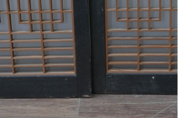 ヴィンテージ建具　昭和中期　組子細工が美しい片面ガラスの書院窓4枚セット　(R-086606)