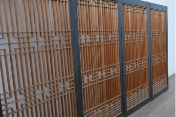 ヴィンテージ建具　昭和中期　組子細工が美しい片面ガラスの書院窓4枚セット　(R-086606)