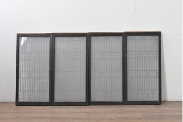 ヴィンテージ建具　昭和中期　組子細工が美しい片面ガラスの書院窓4枚セット　(R-086606)