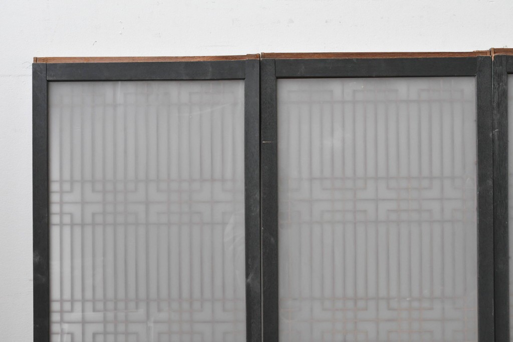 ヴィンテージ建具　昭和中期　組子細工が美しい片面ガラスの書院窓4枚セット　(R-086606)