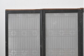 ヴィンテージ建具　昭和中期　組子細工が美しい片面ガラスの書院窓4枚セット　(R-086606)