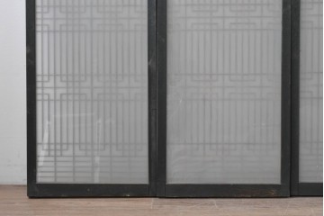 ヴィンテージ建具　昭和中期　組子細工が美しい片面ガラスの書院窓4枚セット　(R-086606)