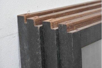 ヴィンテージ建具　昭和中期　組子細工が美しい片面ガラスの書院窓4枚セット　(R-086606)