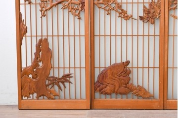 和製ヴィンテージ　上手物!!　昭和中期　松竹梅、鶴亀図の書院戸4枚セット　(R-086607)