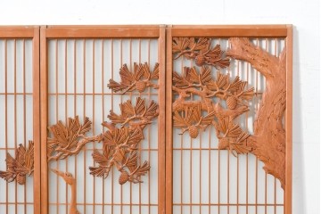 和製ヴィンテージ　上手物!!　昭和中期　松竹梅、鶴亀図の書院戸4枚セット　(R-086607)