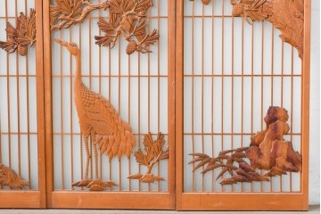 和製ヴィンテージ　上手物!!　昭和中期　松竹梅、鶴亀図の書院戸4枚セット　(R-086607)