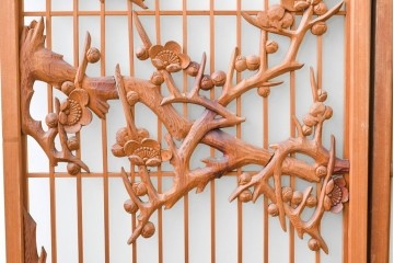 和製ヴィンテージ　上手物!!　昭和中期　松竹梅、鶴亀図の書院戸4枚セット　(R-086607)