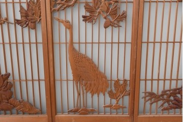 和製ヴィンテージ　上手物!!　昭和中期　松竹梅、鶴亀図の書院戸4枚セット　(R-086607)