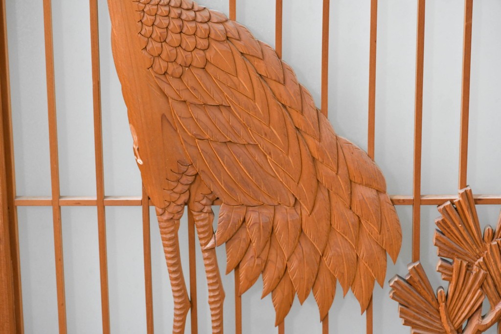 和製ヴィンテージ　上手物!!　昭和中期　松竹梅、鶴亀図の書院戸4枚セット　(R-086607)