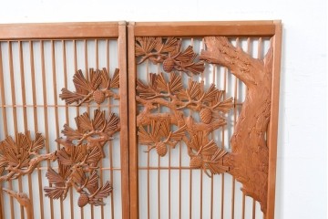 和製ヴィンテージ　上手物!!　昭和中期　松竹梅、鶴亀図の書院戸4枚セット　(R-086607)