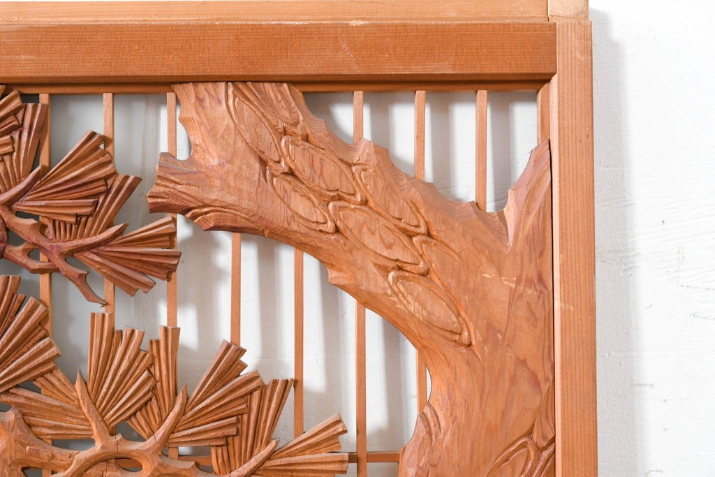 和製ヴィンテージ　上手物!!　昭和中期　松竹梅、鶴亀図の書院戸4枚セット　(R-086607)