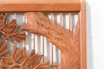 和製ヴィンテージ　上手物!!　昭和中期　松竹梅、鶴亀図の書院戸4枚セット　(R-086607)