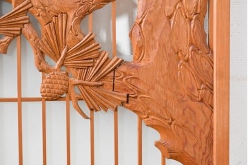 和製ヴィンテージ　上手物!!　昭和中期　松竹梅、鶴亀図の書院戸4枚セット　(R-086607)