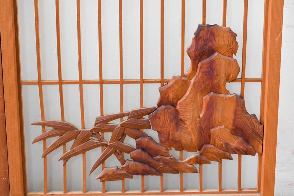 和製ヴィンテージ　上手物!!　昭和中期　松竹梅、鶴亀図の書院戸4枚セット　(R-086607)