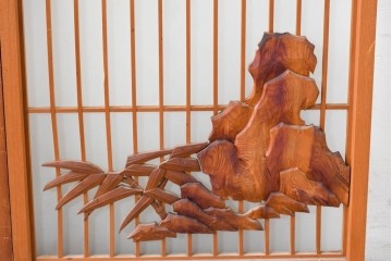 和製ヴィンテージ　上手物!!　昭和中期　松竹梅、鶴亀図の書院戸4枚セット　(R-086607)