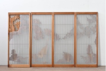 和製ヴィンテージ　上手物!!　昭和中期　松竹梅、鶴亀図の書院戸4枚セット　(R-086607)