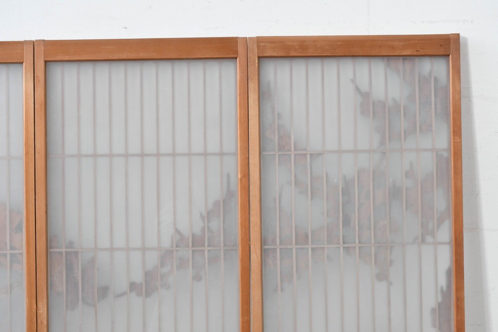 和製ヴィンテージ　上手物!!　昭和中期　松竹梅、鶴亀図の書院戸4枚セット　(R-086607)