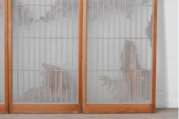 和製ヴィンテージ　上手物!!　昭和中期　松竹梅、鶴亀図の書院戸4枚セット　(R-086607)