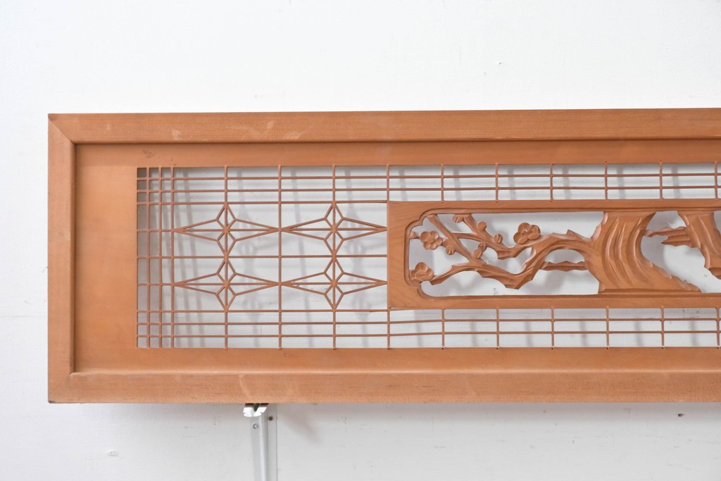 ヴィンテージ建具　昭和後期　松・竹・梅の彫刻入り組子欄間2枚セット　(R-086615)