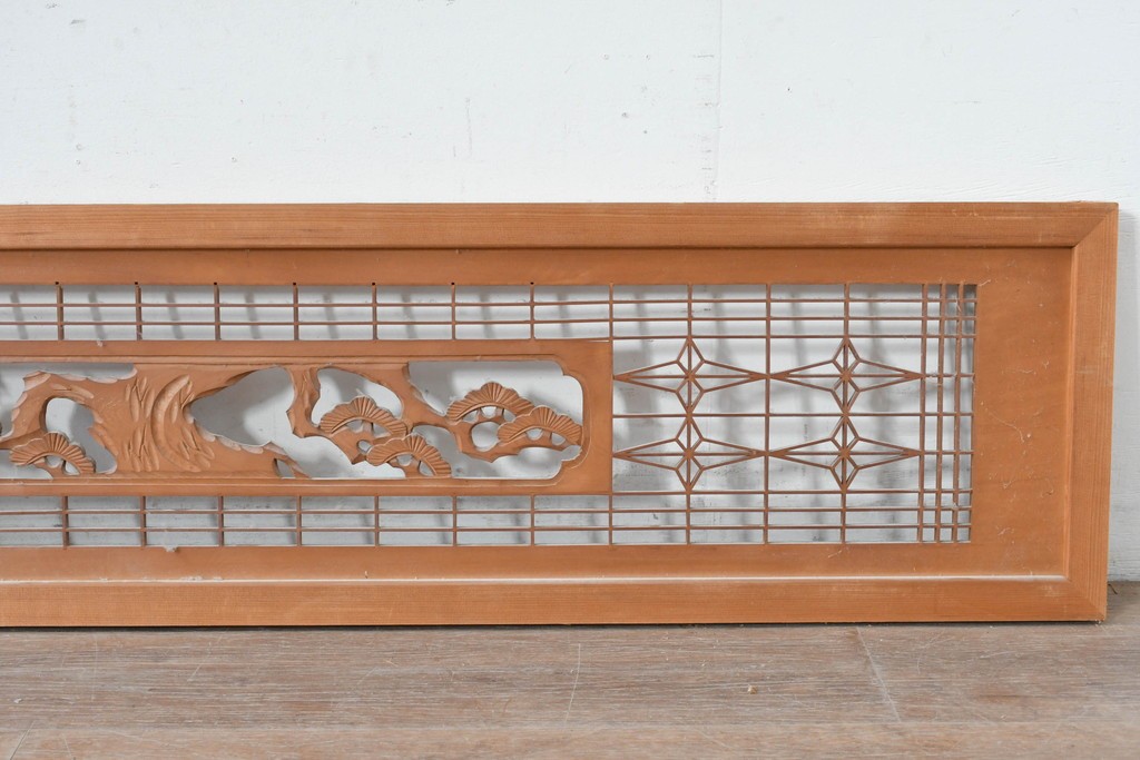 ヴィンテージ建具　昭和後期　松・竹・梅の彫刻入り組子欄間2枚セット　(R-086615)