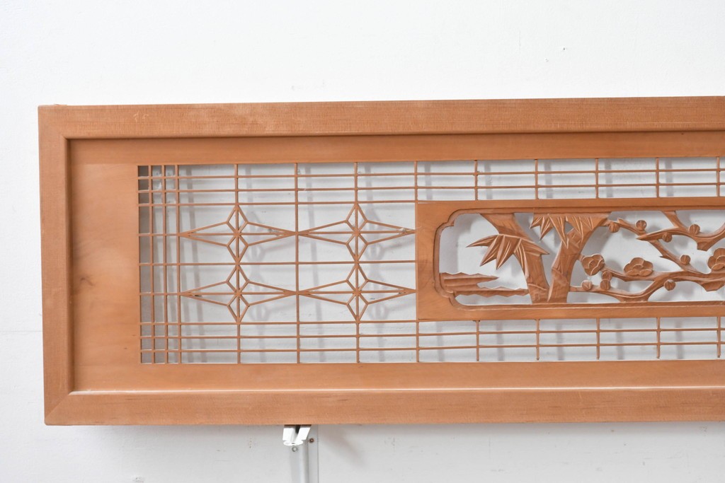 ヴィンテージ建具　昭和後期　松・竹・梅の彫刻入り組子欄間2枚セット　(R-086615)