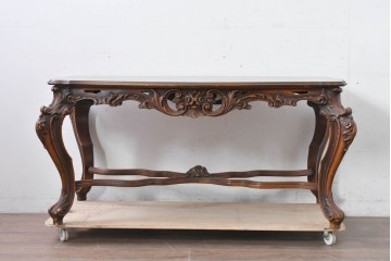イタリアヴィンテージ　アンティーク調　ロココ様式の彫刻が優雅なサロンテーブル　(R-086617)