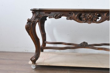 イタリアヴィンテージ　アンティーク調　ロココ様式の彫刻が優雅なサロンテーブル　(R-086617)