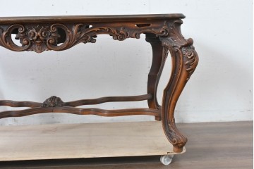 イタリアヴィンテージ　アンティーク調　ロココ様式の彫刻が優雅なサロンテーブル　(R-086617)