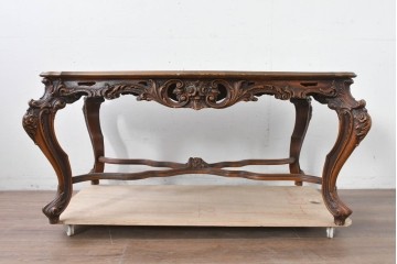 イタリアヴィンテージ　アンティーク調　ロココ様式の彫刻が優雅なサロンテーブル　(R-086617)