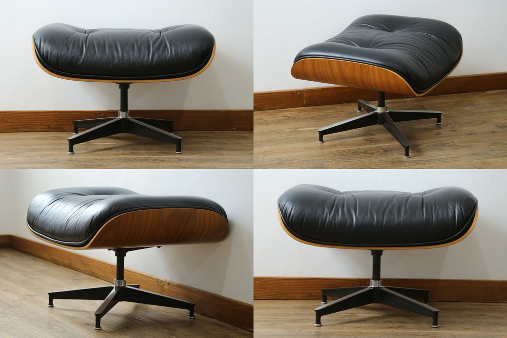 中古美品　Herman Miller(ハーマンミラー)　レザー　革のコンディション良好　こだわり抜かれた座り心地のイームズラウンジチェアとオットマンのセット　定価約113万円　(R-086620)
