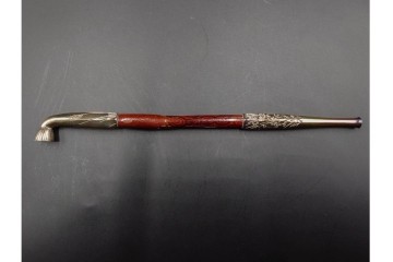 金工師 吉田省吾作　純銀製　秋の草花図があしらわれた純村田張煙管　共箱付き　(R-086634)